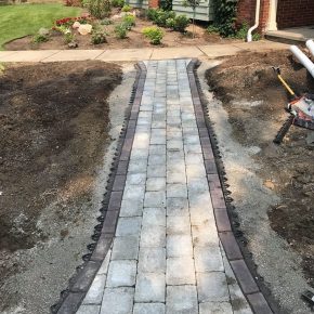 Brick path through yard